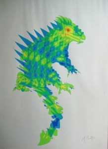 Lizard. Continuous line with colour sequence. Mick Burton, 1971