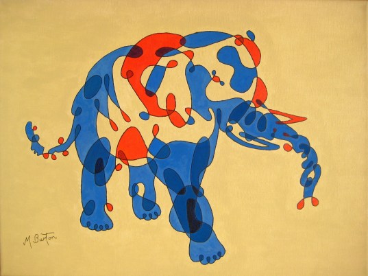 This continuous line drawing is coloured to represent a 