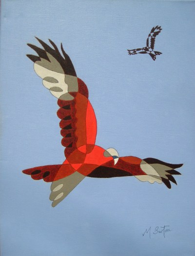 Red Kites at Harewood, continuous line and colour sequence. Mick Burton, 2013.
