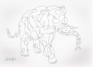 Elephant,. Continuous  line drawing.