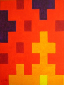 Church with Red Sky. Variable grid single line drawing. Mick Burton, 2014