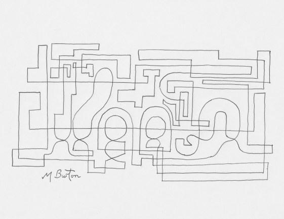 Abstract before Alternate Overdraw embedded steam engine appears.  Mick Burton, Continuous Line Drawing.