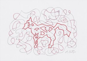 Alternate Overdraw embedded dog appears. Mick Burton, Continuous Line Drawing.