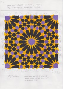 Colour sequence allocation of 3 colours to continuous lines on Escher Mosaic. Mick Burton study.