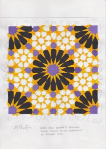 229 colour sequence areas matching original Escher Mosaic colouring. Mick Burton study.