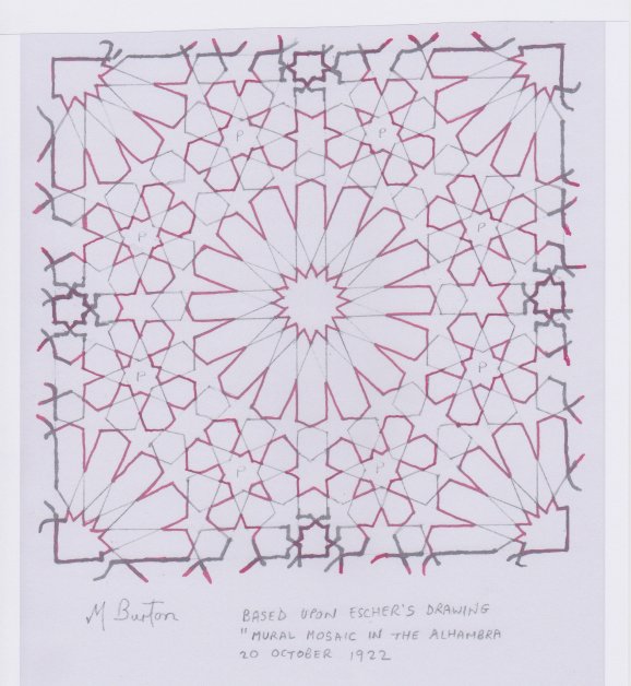 Section of larger pattern with Alternate Overdraws and loose ends showing whether overdrawn. Mick Burton study.