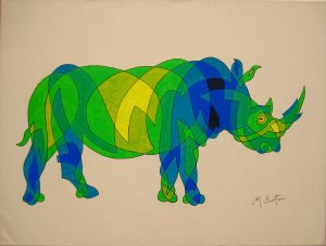 Rhinoceros, continuous line drawing with colour sequence.  Based on Mick Burton demonstration. 