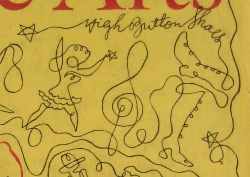 High Button Shoes, detail of The New Season on Broadway cover for Theatre Arts, October 1947, by Doug Anderson.  One Line Drawing.