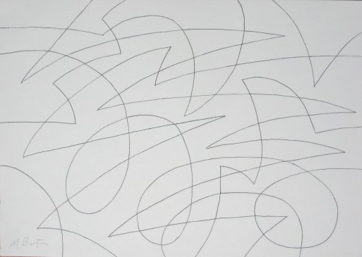 Spherical continuous line drawing with rolling and jagged lines. Mick Burton 2015.