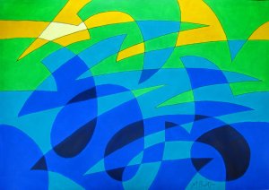 Spherical continuous line with colour sequence. Flypast Over Rolling Hills. Mick Burton 2015.