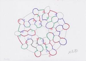 Increased size design with successful Single Line Overdraw using Four Colour Theorem method. Overdraw decisions shown. Mick Burton.