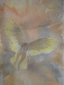 Copy of Wet on Wet watercolour of Barn Owl, before I attempted the continuous line drawing. Mick Burton.