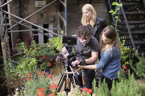Kate Burton watches as David Liddell and Helen Ohman McCardle take a close up for "BB", a film by Kate Burton, Glasgow.