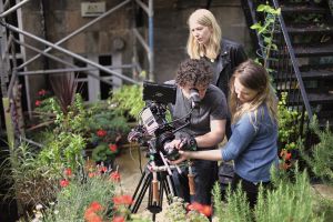 Kate Burton watches as David Liddell and Helen Ohman McCardle take a close up for "BB", a film by Kate Burton, Glasgow.