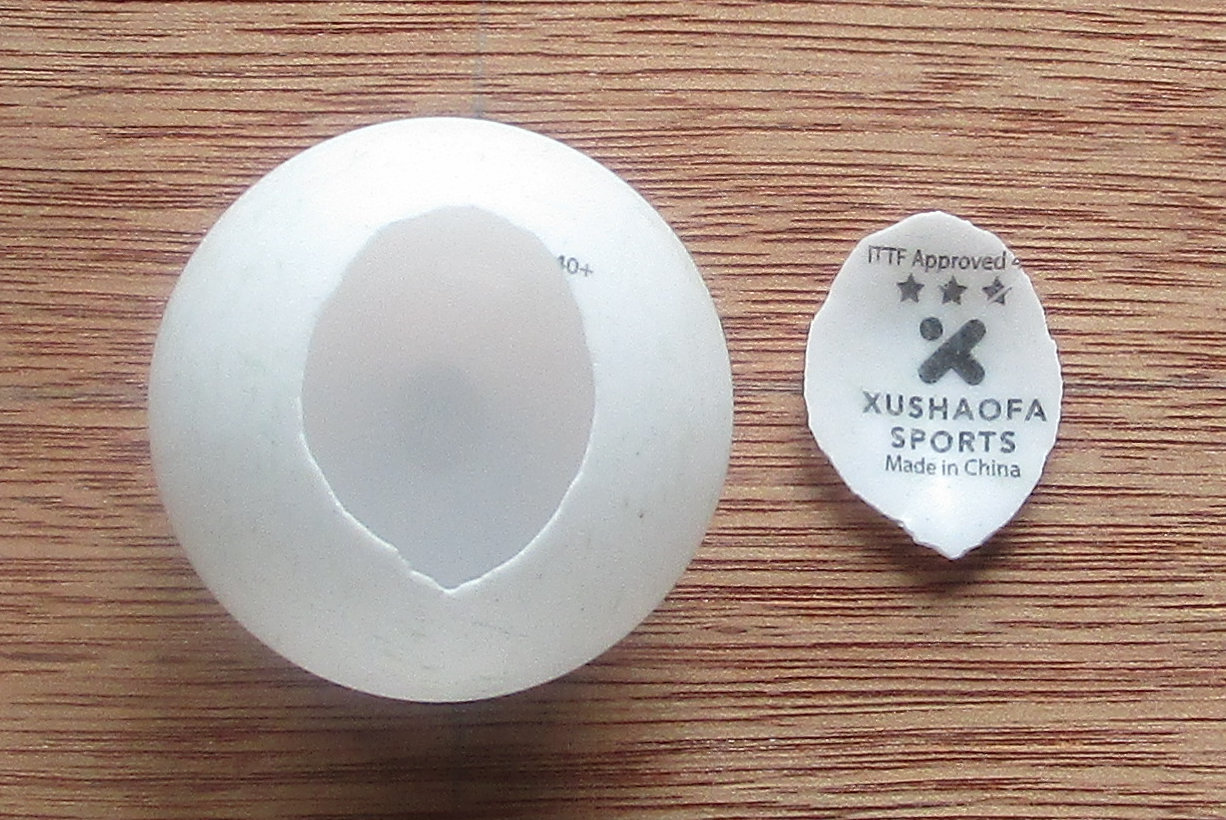 First broken Plastic table tennis ball.