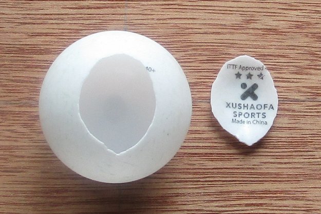 First broken Plastic table tennis ball.
